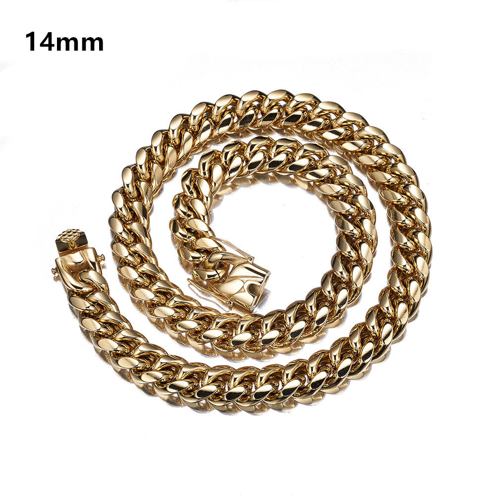 Miami Cuban Link Chain Necklace Bracelet 18k Gold Plated Stainless Steel 6-18mm