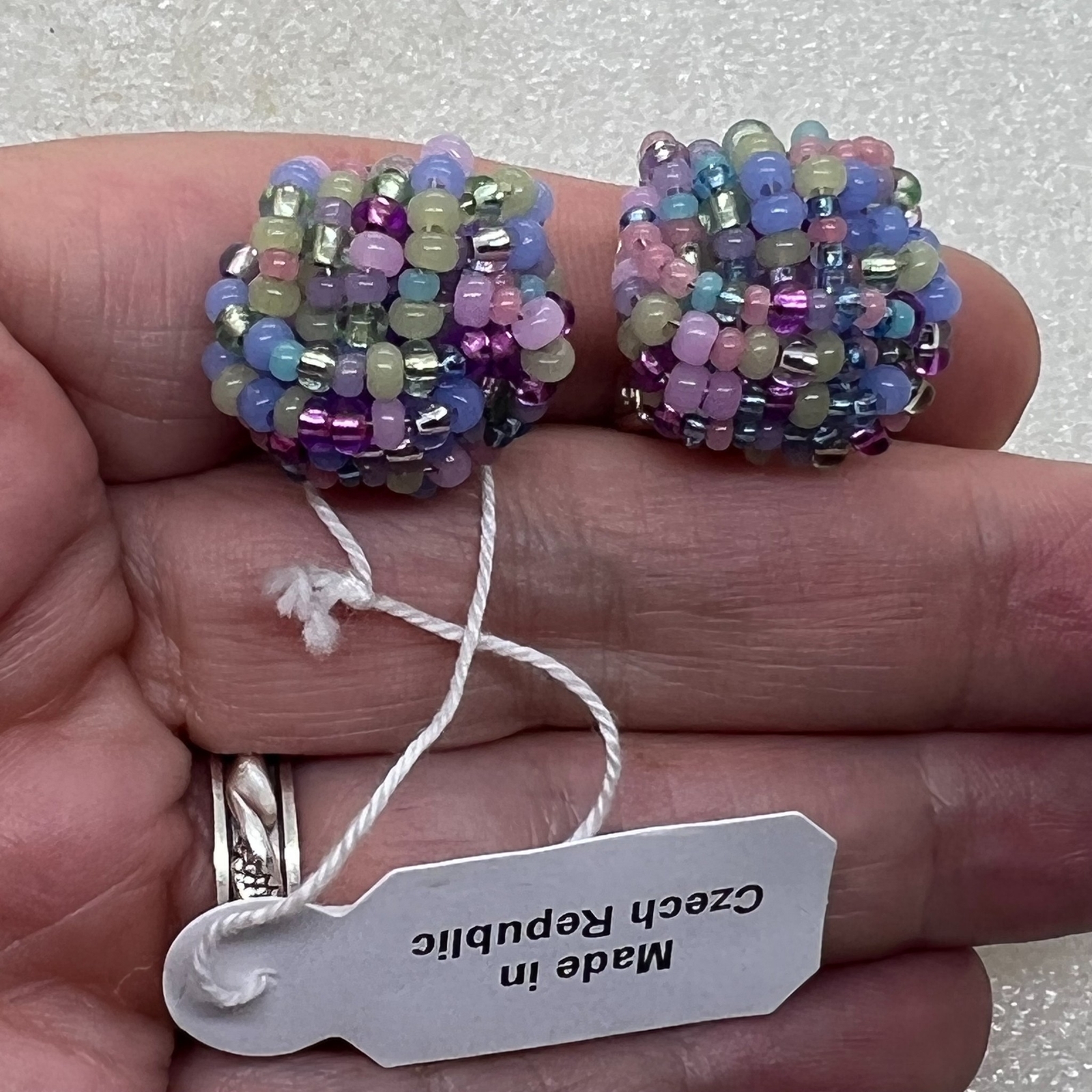 Vintage NOS Czech Republic Glass Bead Cluster Clip on Earrings Multicolor