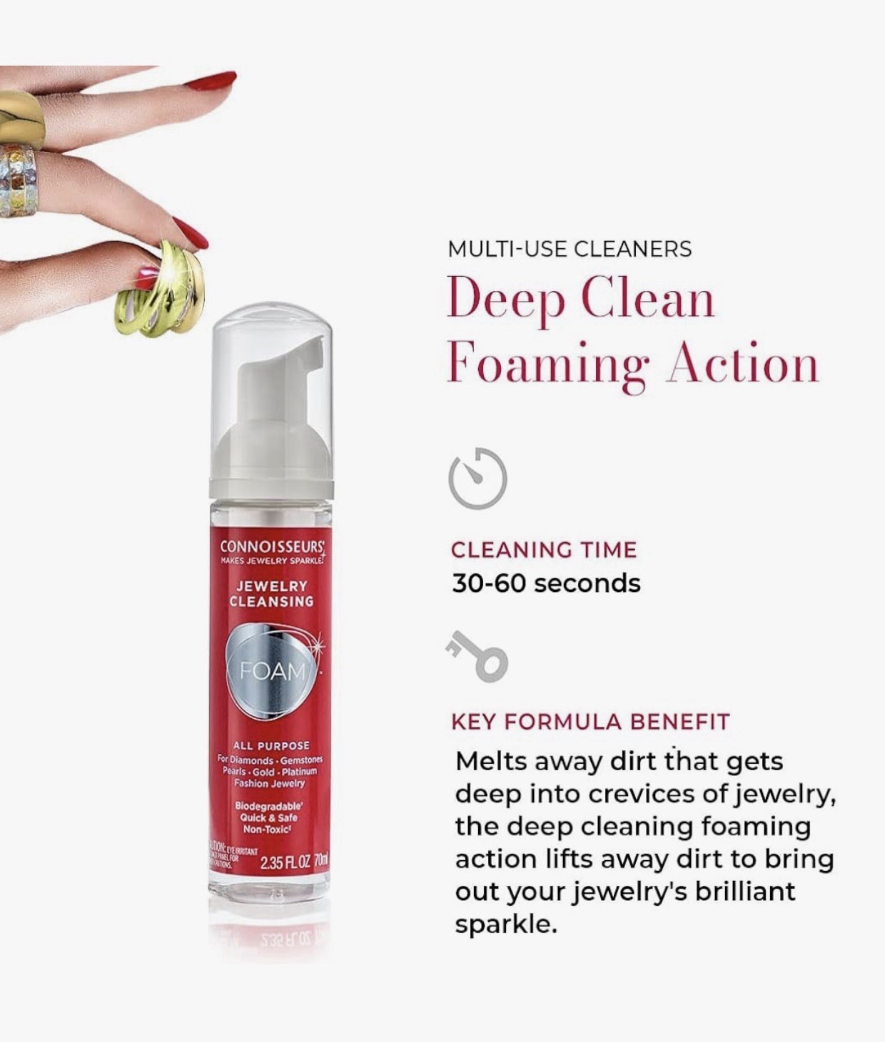 CONNOISSEURS All-Purpose Jewelry Cleansing Foam, Quick and Easy Jewelry Cleaner