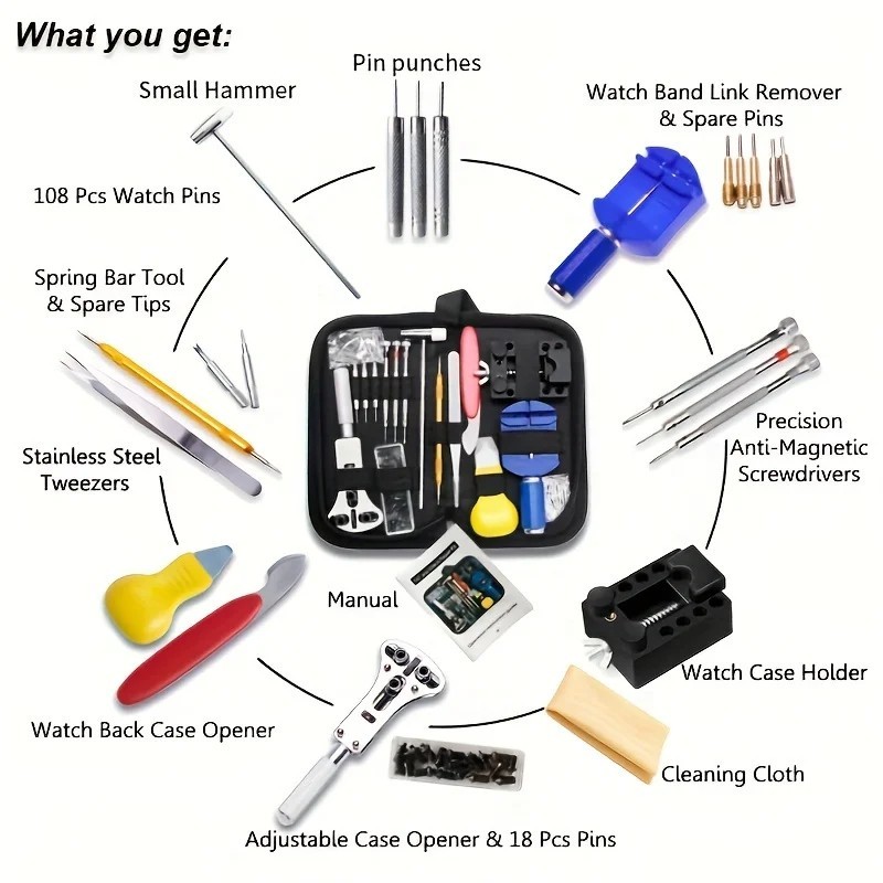 147 Pcs Watch Repair Kit Watchmaker Back Case Remover Opener Link Pin Spring Bar