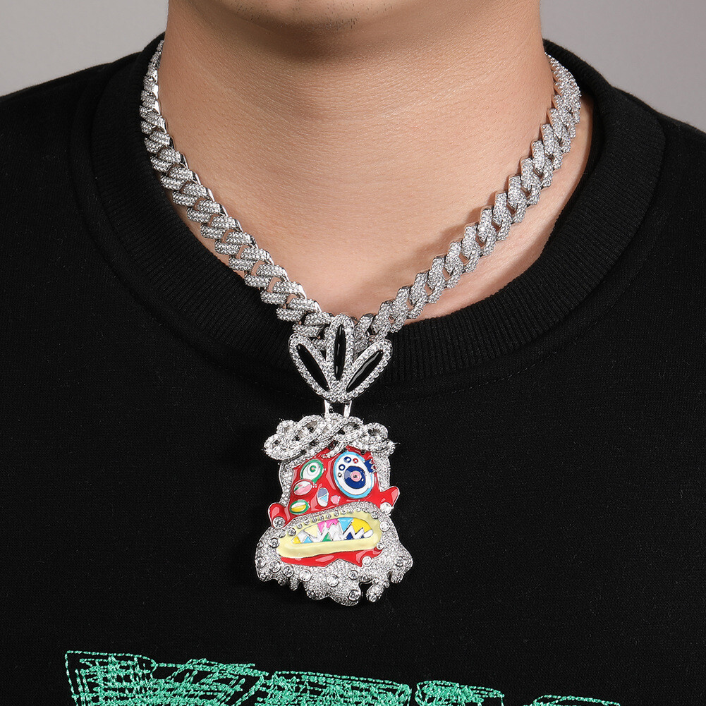 Hip Hop Rap Colorful Enamel Pendant Necklace Jewelry Cool Men Gift Full Zircon