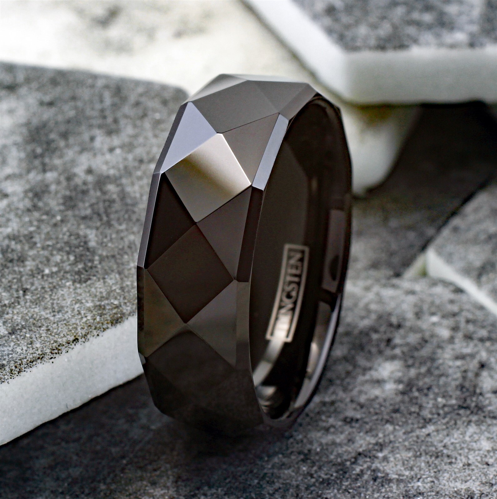 8mm Tungsten Carbide Black Multi-Faceted Wedding Band Ring Men’s Jewelry