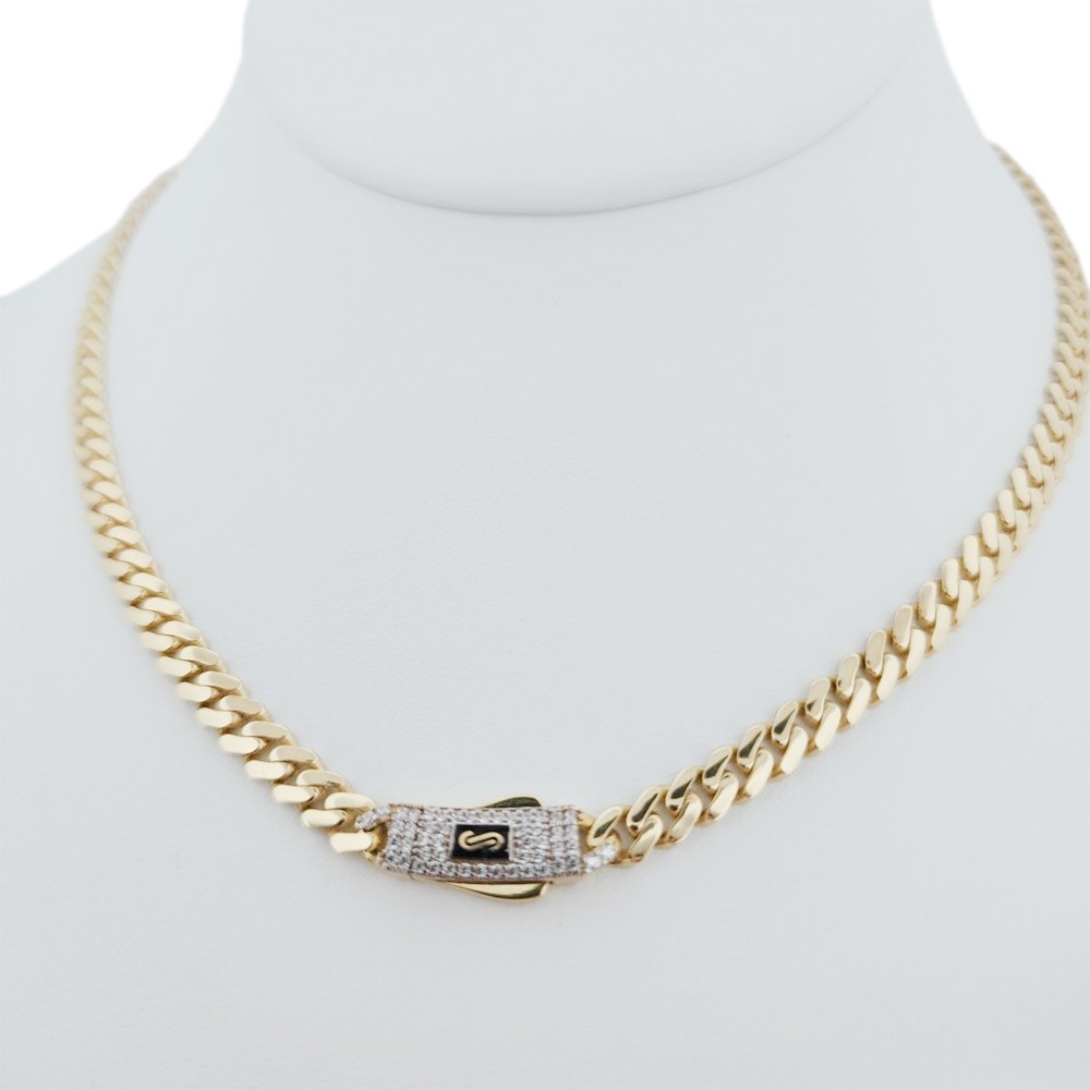 10K Gold Monaco Original Classic Link Stone Lock Chain 5mm 16” 11.18g