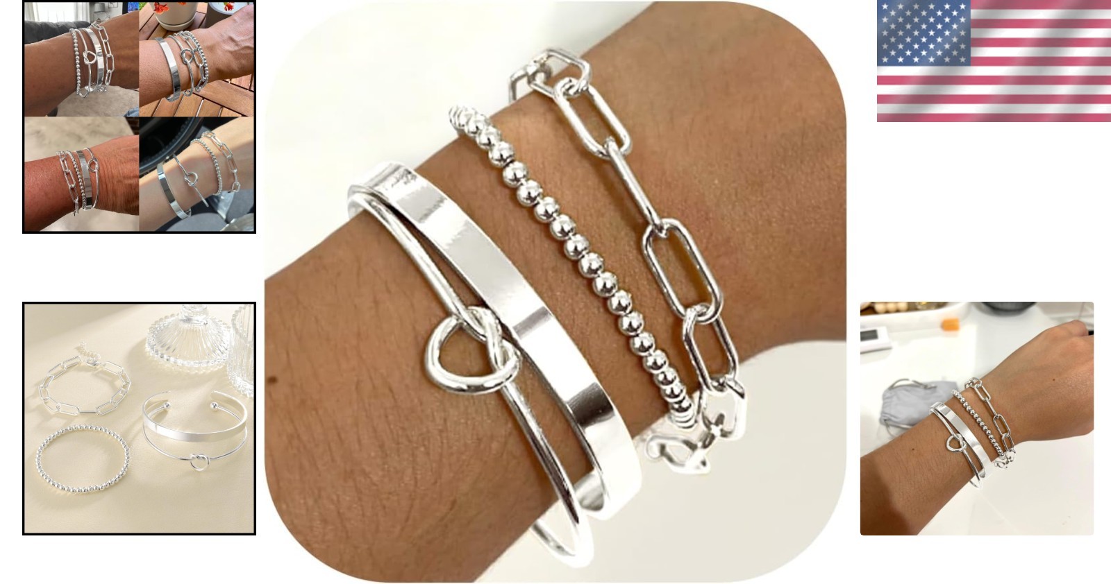 Elegant 14K Gold Plated Cuff Bracelet Set – Non-Tarnish & Waterproof Jewelry