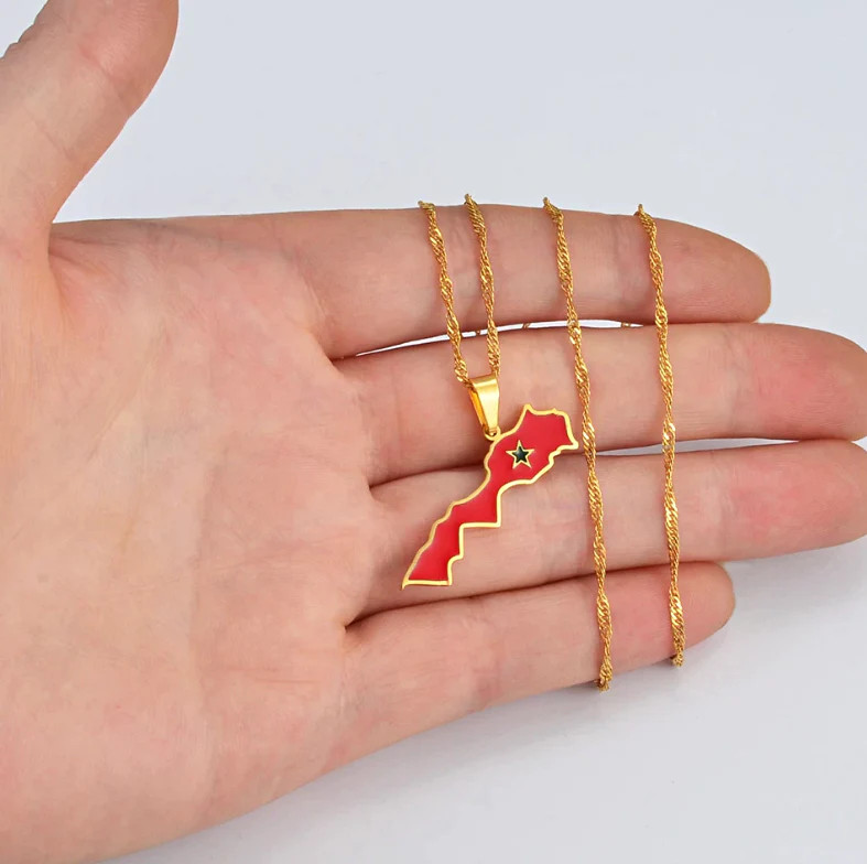 Morocco Flag Pendant Necklace