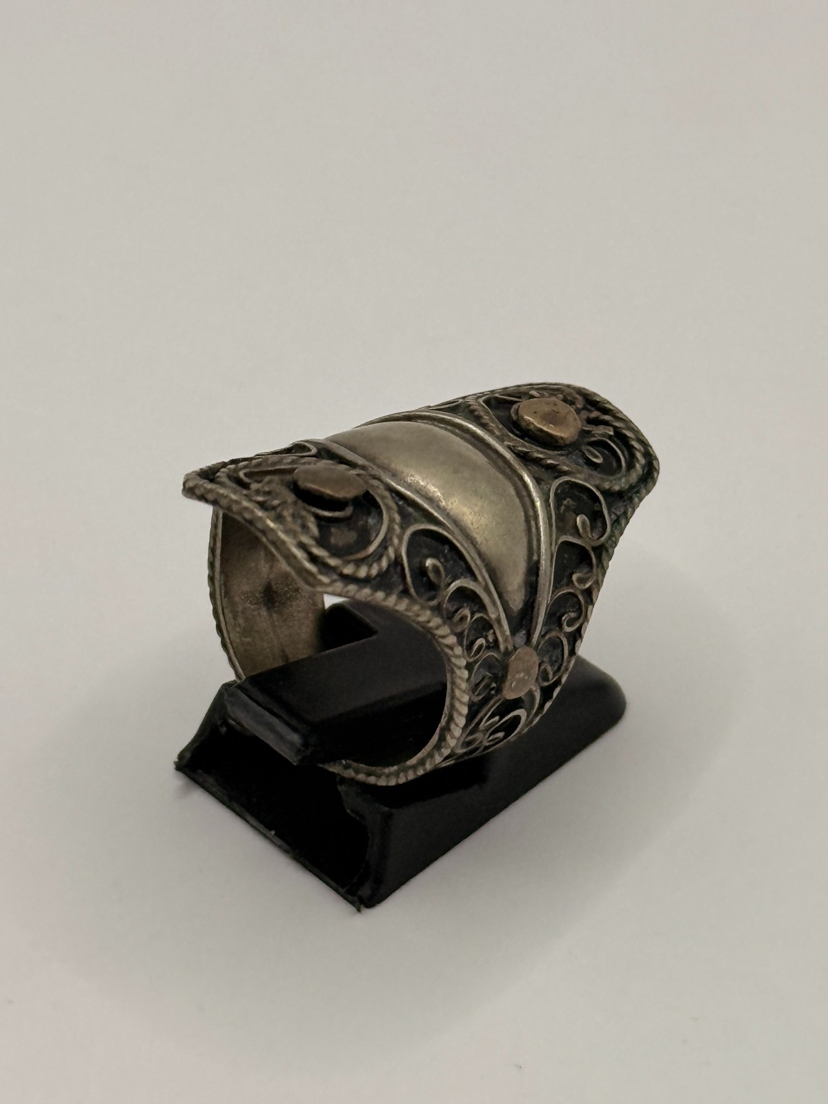 Moroccan Berber Tribal Statement Ring engraving Inlay Large Ethnic VTG Jewelry