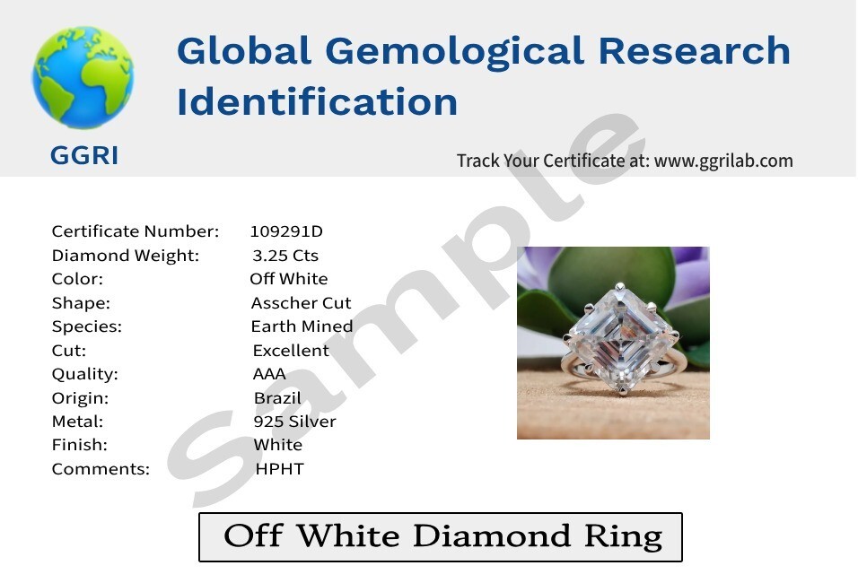 Rare 35 Ct Certified Treated Off White Engagement Ring with Diamond Accents, 925