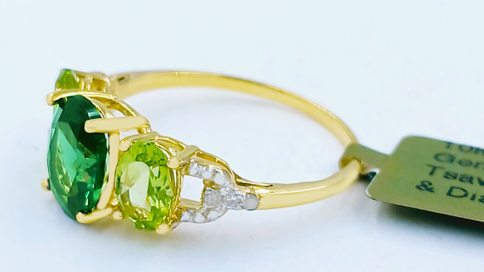 GENUINE 1.93 Cts TSAVORITE,PERIDOT & DIAMOND RING 10K SOLID GOLD -Free Appraisal