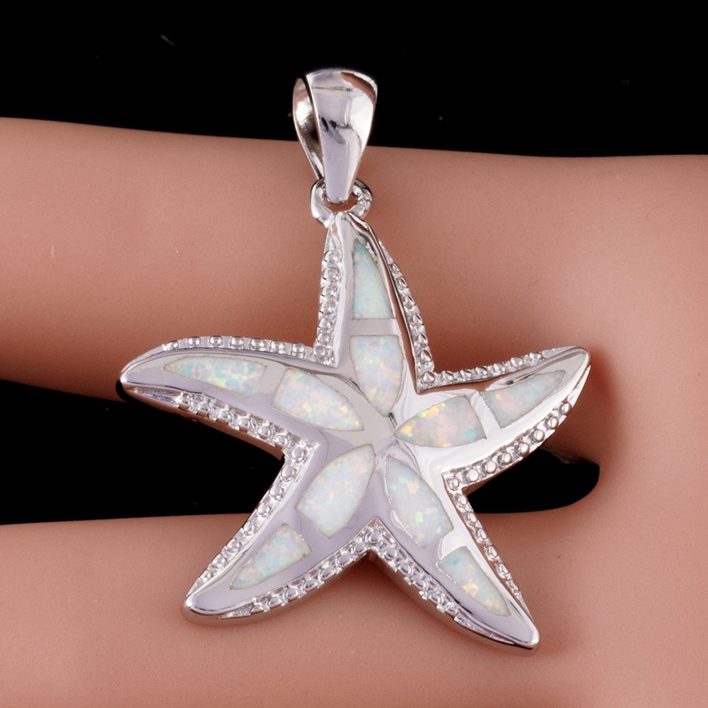 Starfish White Fire Opal Silver Jewelry Necklace Pendant
