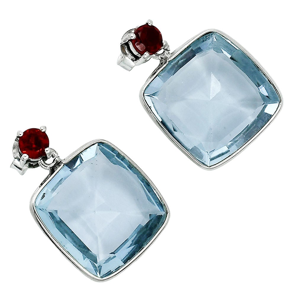Luxury Cushion Cut Natural Gemstone Drop Earrings in 925 Sterling Silver AGE1019