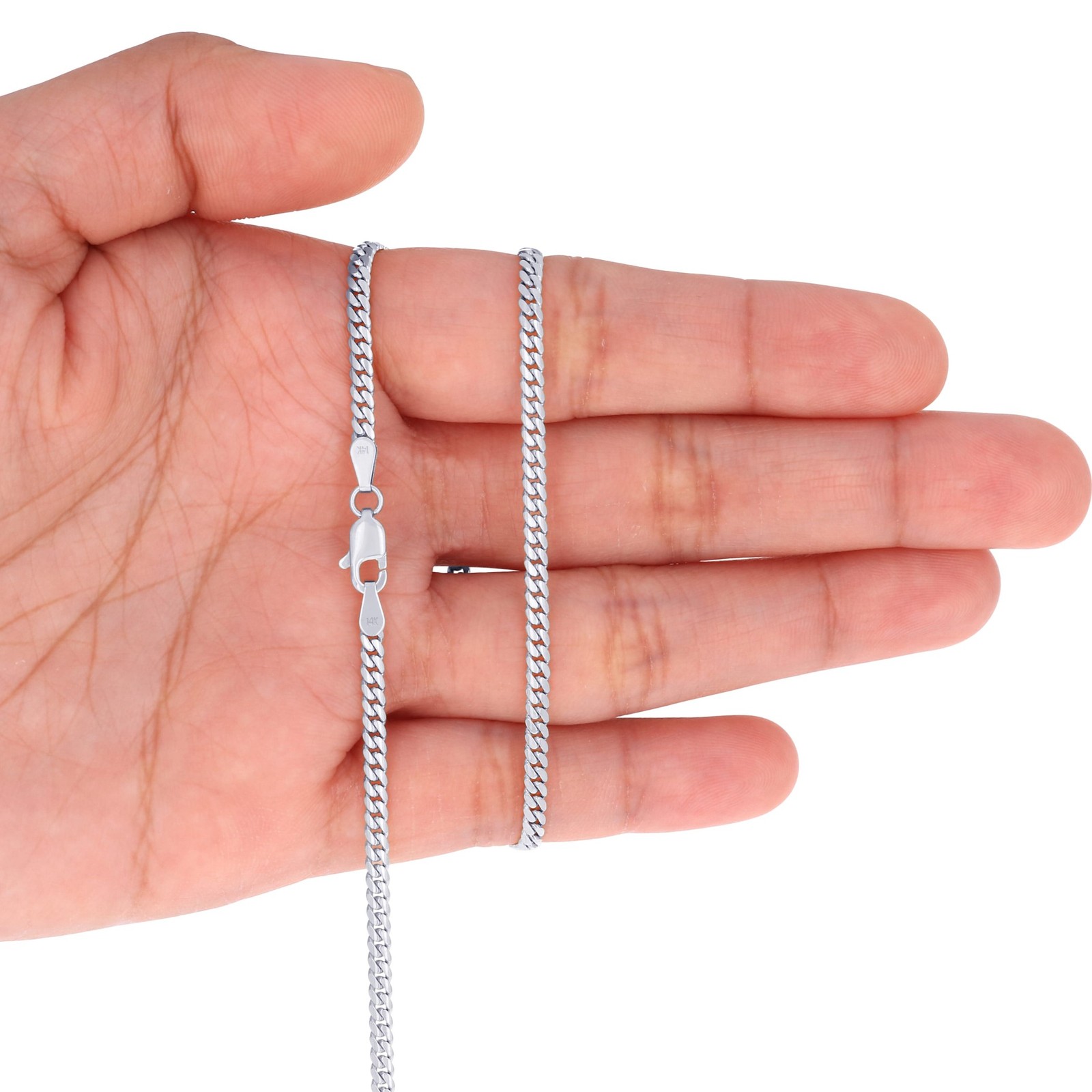 14K White Gold Solid 2.7mm-7mm Miami Cuban Link Chain Necklace Bracelet 7″-30″
