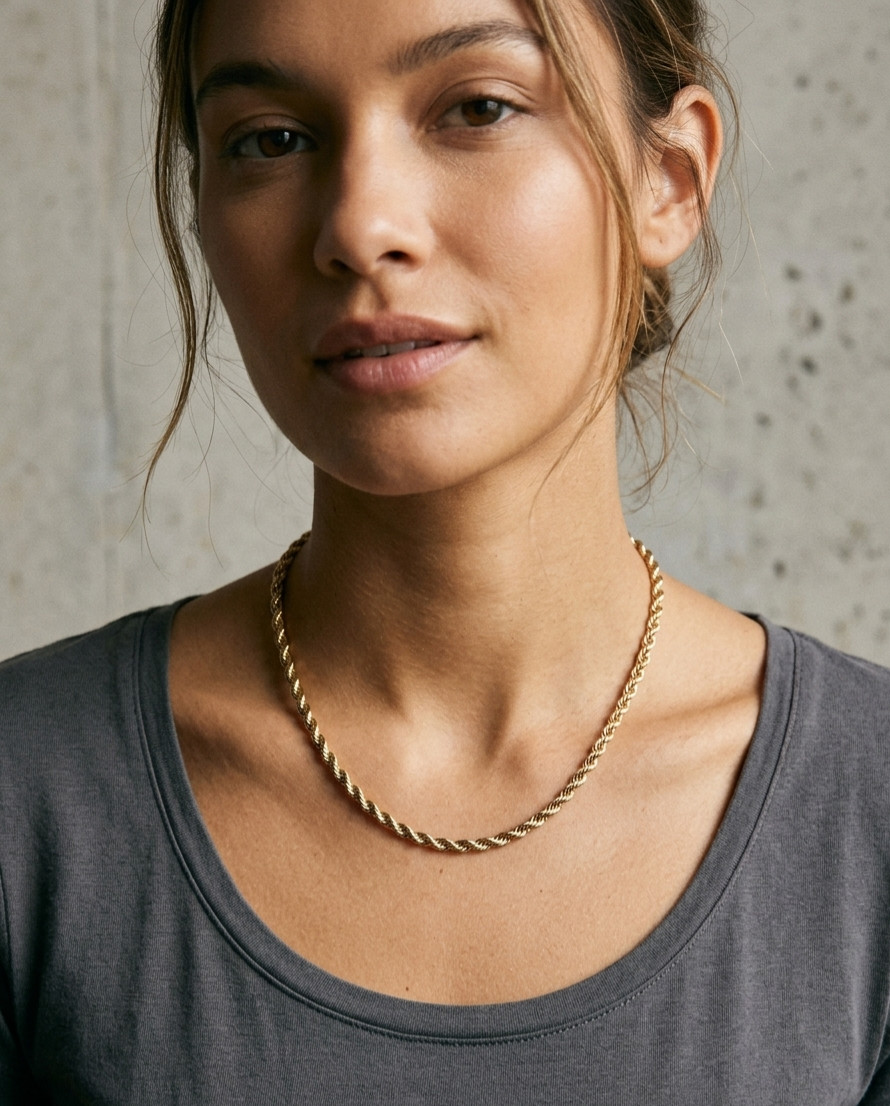 Classic 14K Gold Rope Chain Necklace – Elegant Twist Chain for Women