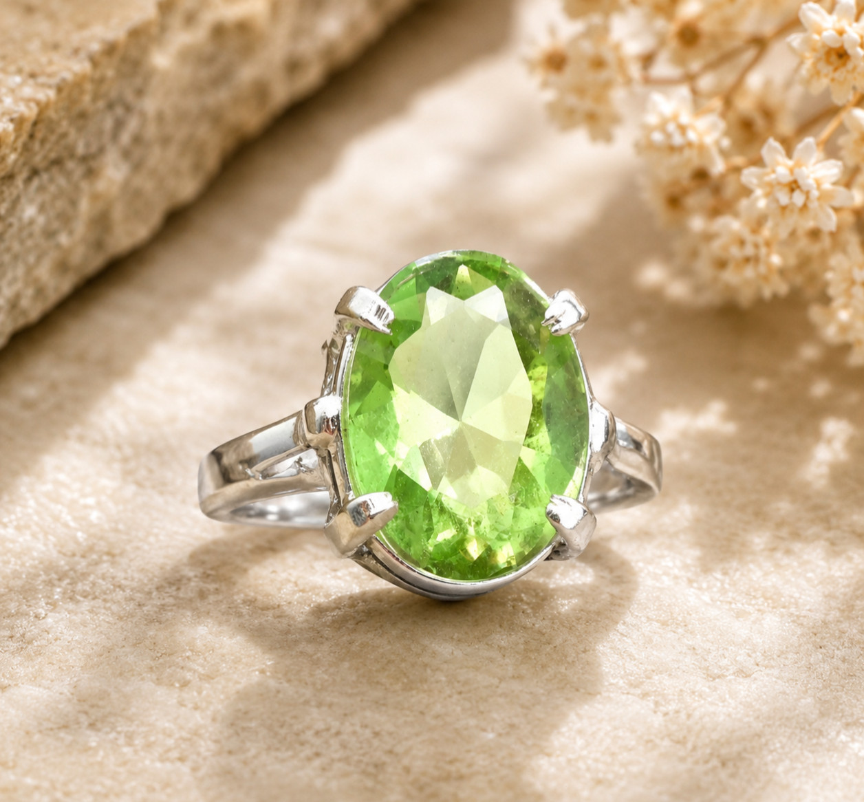 Green Peridot Gemstone 925 Sterling Silver Handmade Jewelry Ring Gift For