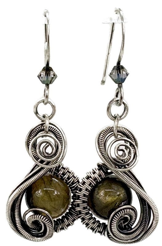 Labradorite and Sterling Silver Necklace and Earrings Set with Swarovski Crystal