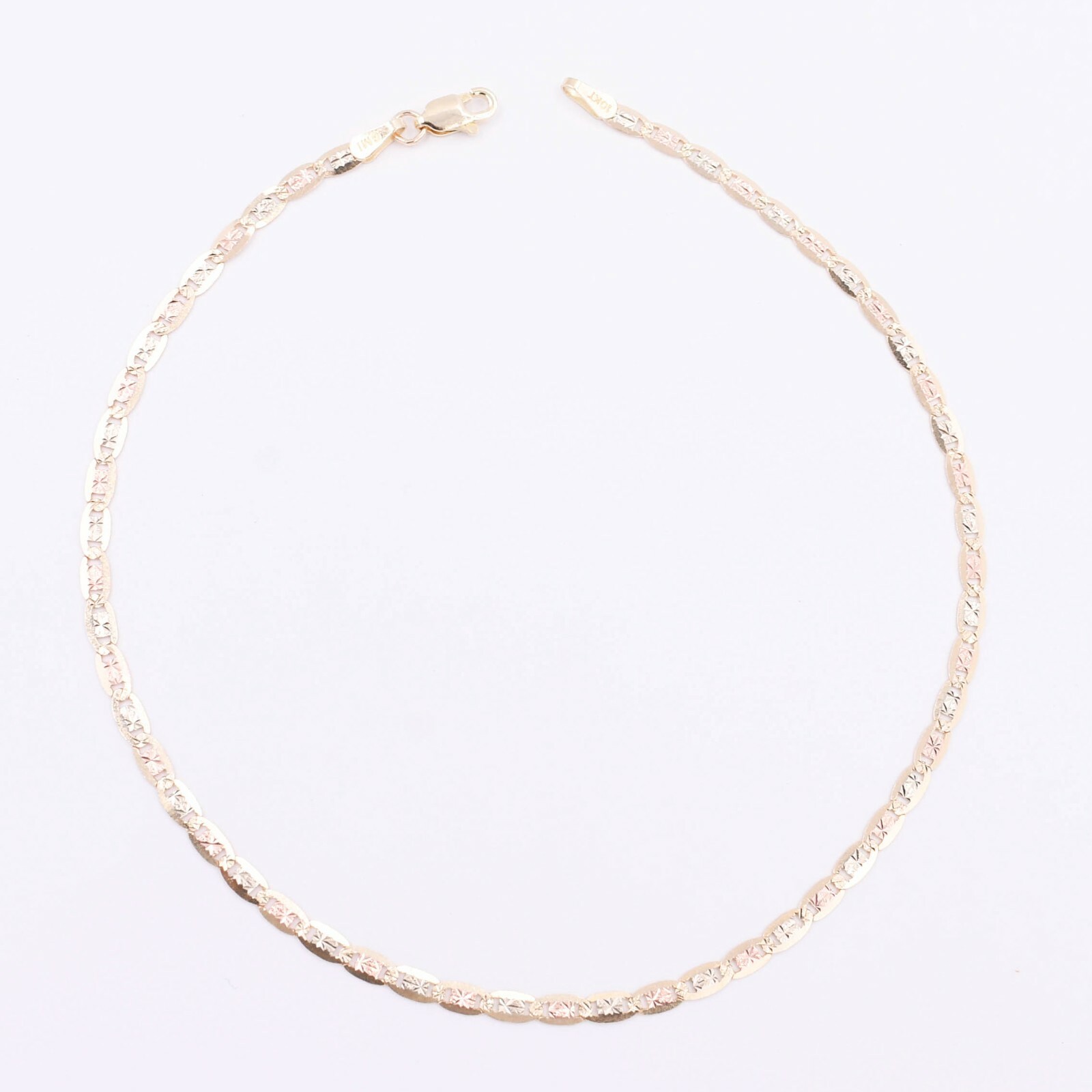 2.7mm Tri-Color Textured Valentino Mariner Anklet Real 10K Tri-Color Gold 10″