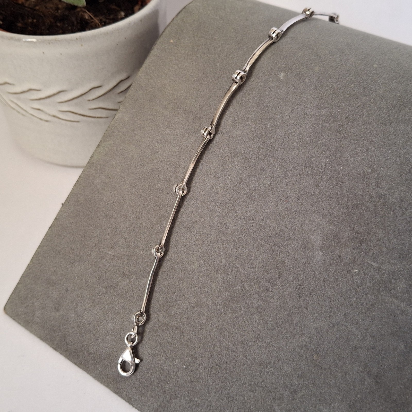 925 Sterling Silver CZ Station Link Bracelet Modern Minimalist Wedding Sparkle