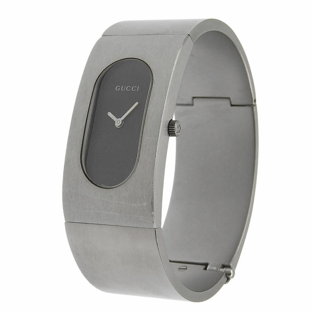 GUCCI Bangle Watch 2400L Stainless Steel Quartz Black Dial