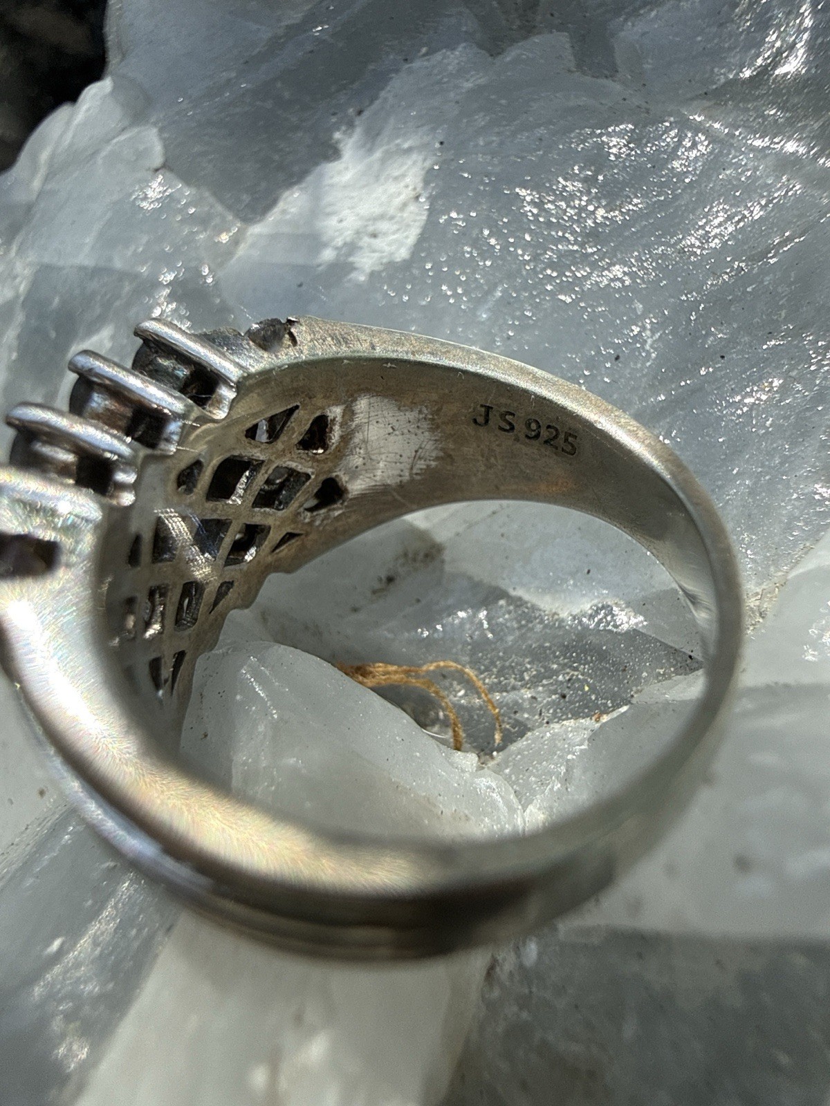 Gorgeous Vintage JS 925 Sterling Silver Cluster Ring Dome Statement Size 6 6.80g