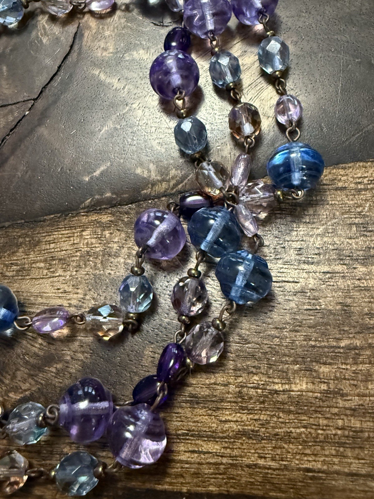 Joan Rivers Czech Republic Blue/Purple/Multi Glass Linked Bead Necklace, 48”