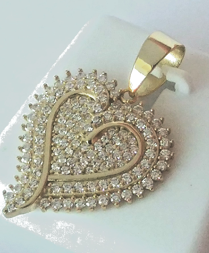 925 STERLING SILVER MICRO-PAVE CZ HEART PENDANT for necklace GOLD PLATED 30x23mm