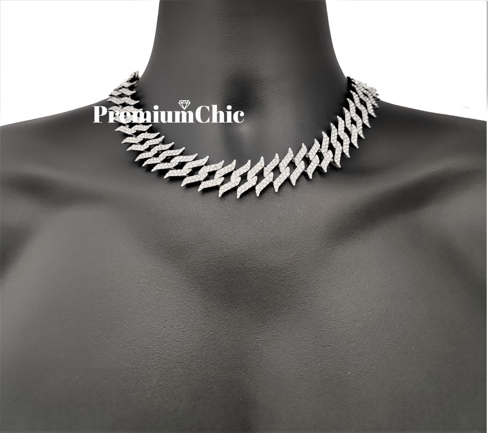 ICED Miami Cuban Link Chain Spike Choker Necklace Mens Plated CZ Hip Hop Jewelry