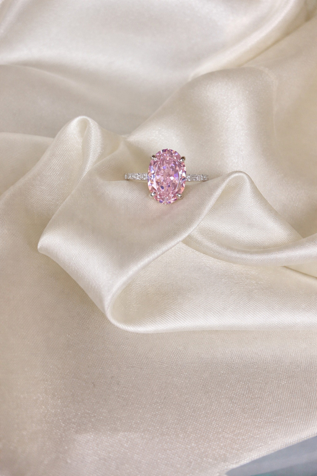5.30 Ct Oval Cut Natural Pink Sapphire Diamond Wedding Ring 14K White Gold 8