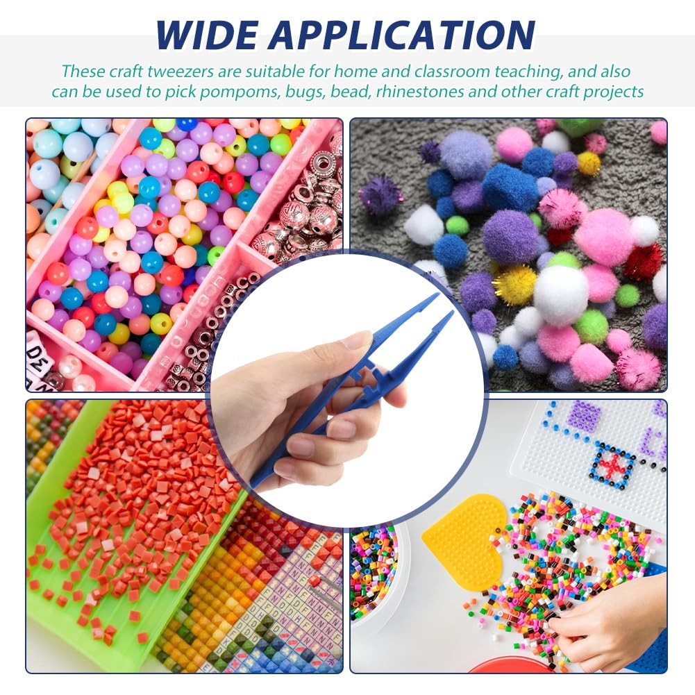 50pcs Plastic Tweezer Bead Tweezers for Kids Craft 50 pcs, As Picture Show