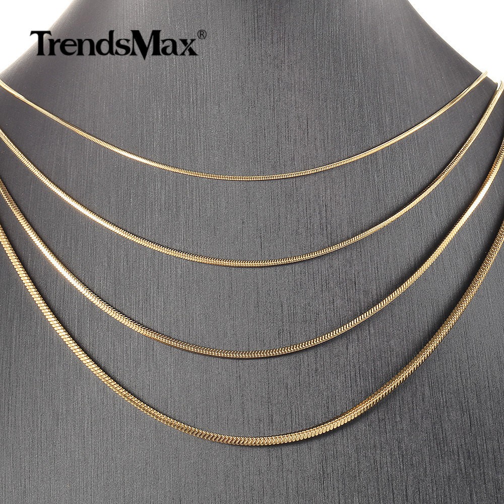 18 -30in Gold Plated Stainless Steel Square Snake Chain Necklace Women Men