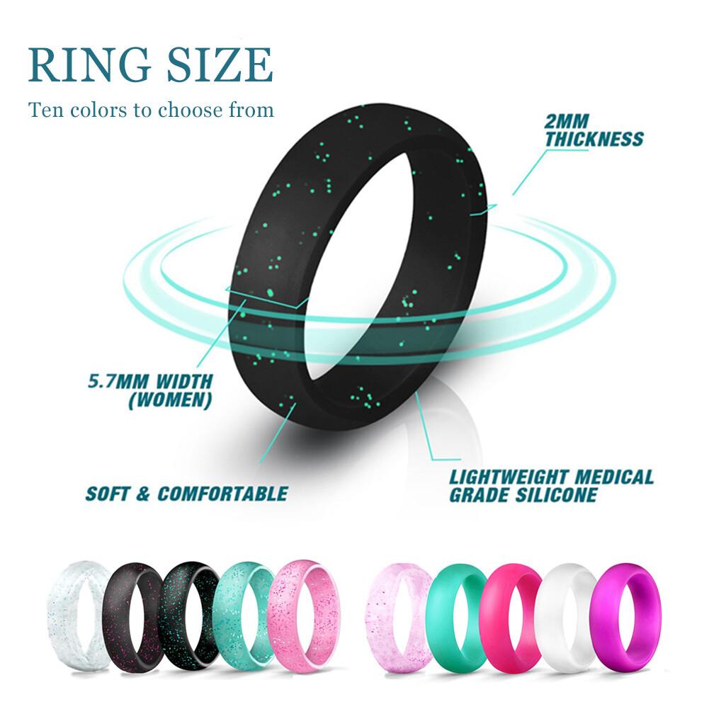 10 Colors Womens Silicone Rubber Comfort Fit Sports Wedding Ring Bands Size 5-10