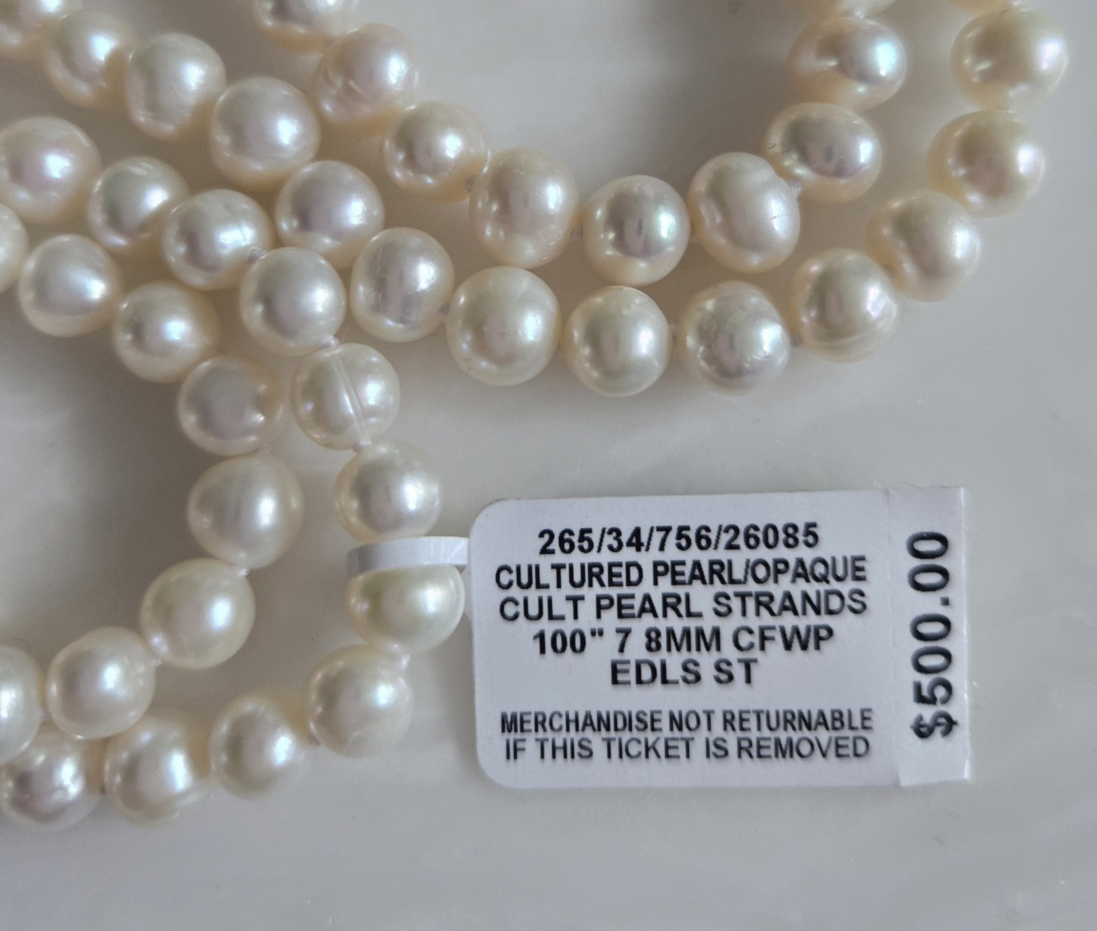Cultured Freshwater Pearl CFWP Opaque White 100″ Endless Strand Necklace 7-8mm
