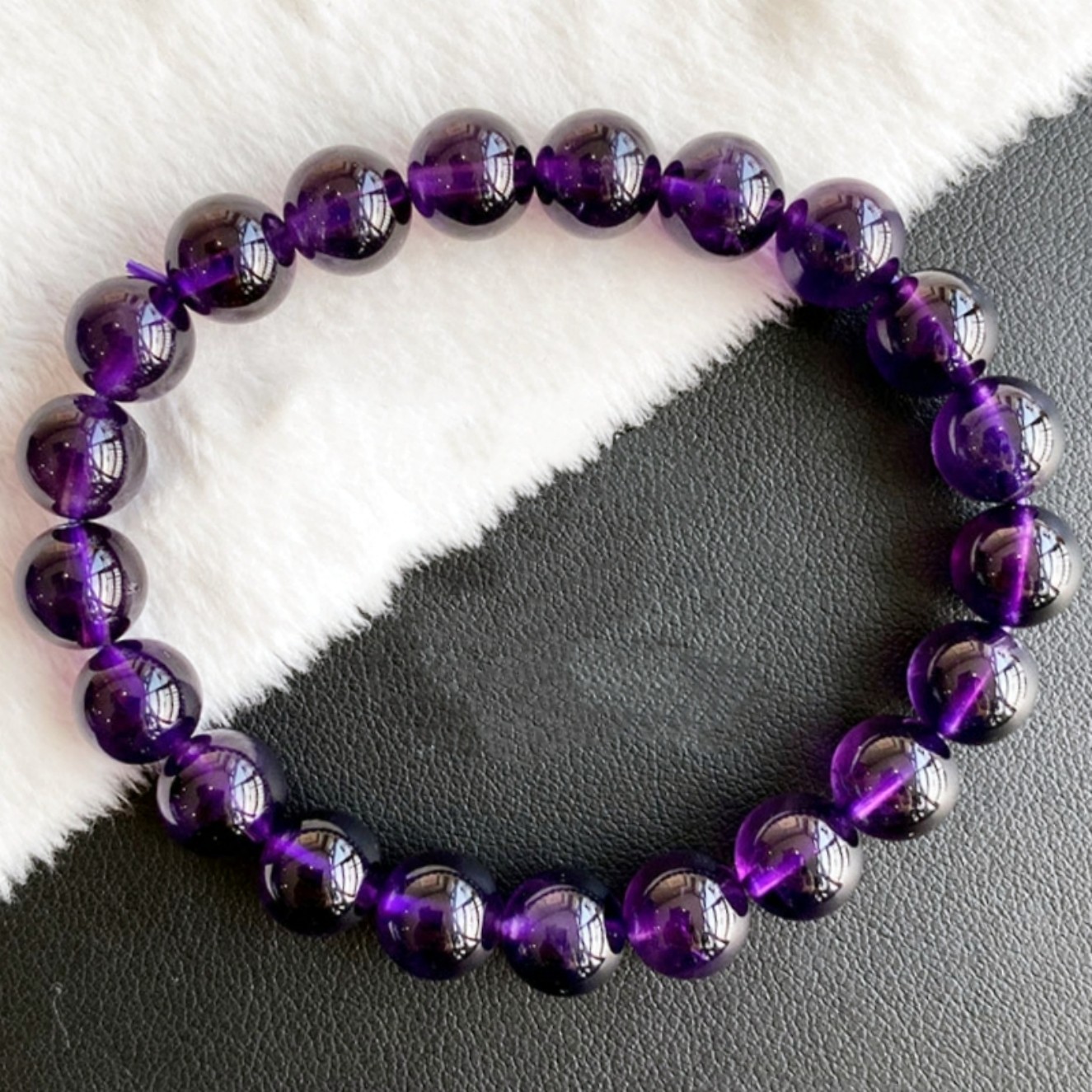 Smooth Round Beads 8mm Purple Crystal Cluster Fashion Elastic Cord Bracelet