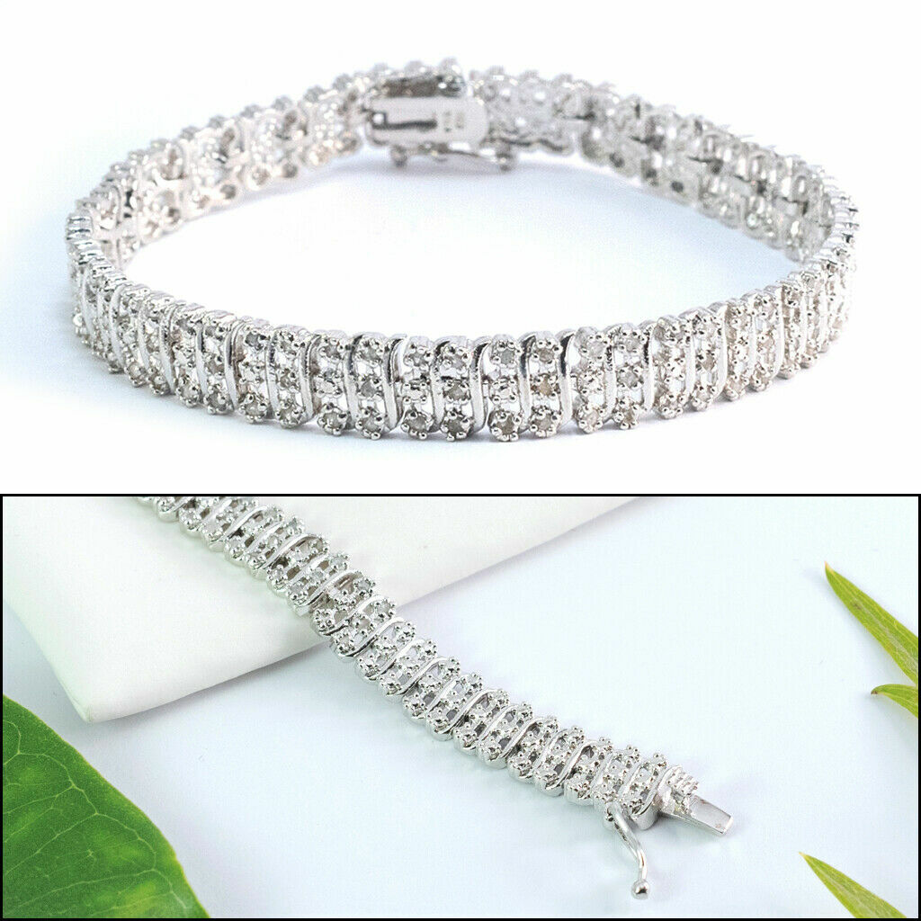 1.00ct TDW Diamond Brass S Link Tennis Bracelet