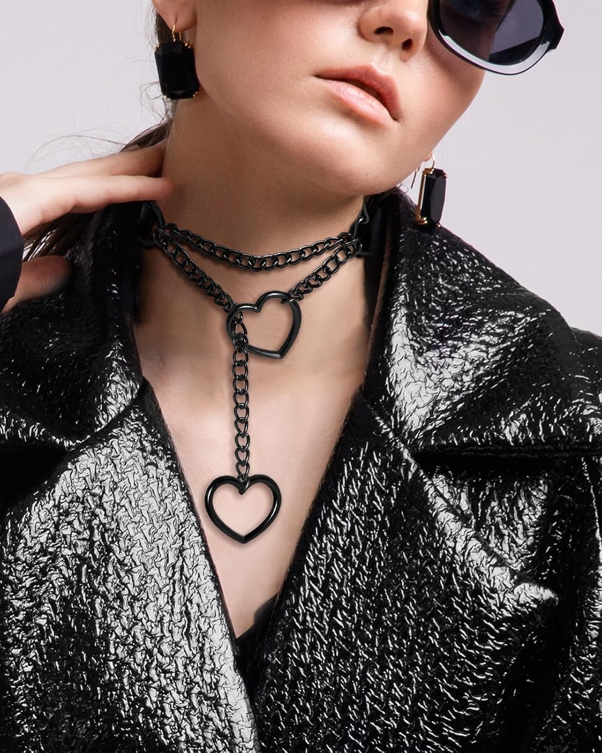 2PCS Black Choker Necklace for Women Leather Chokers Collar and Leash Set Got…