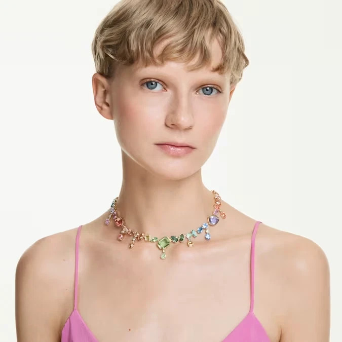Swarovski Sparkling, gold-plated color Gema necklace