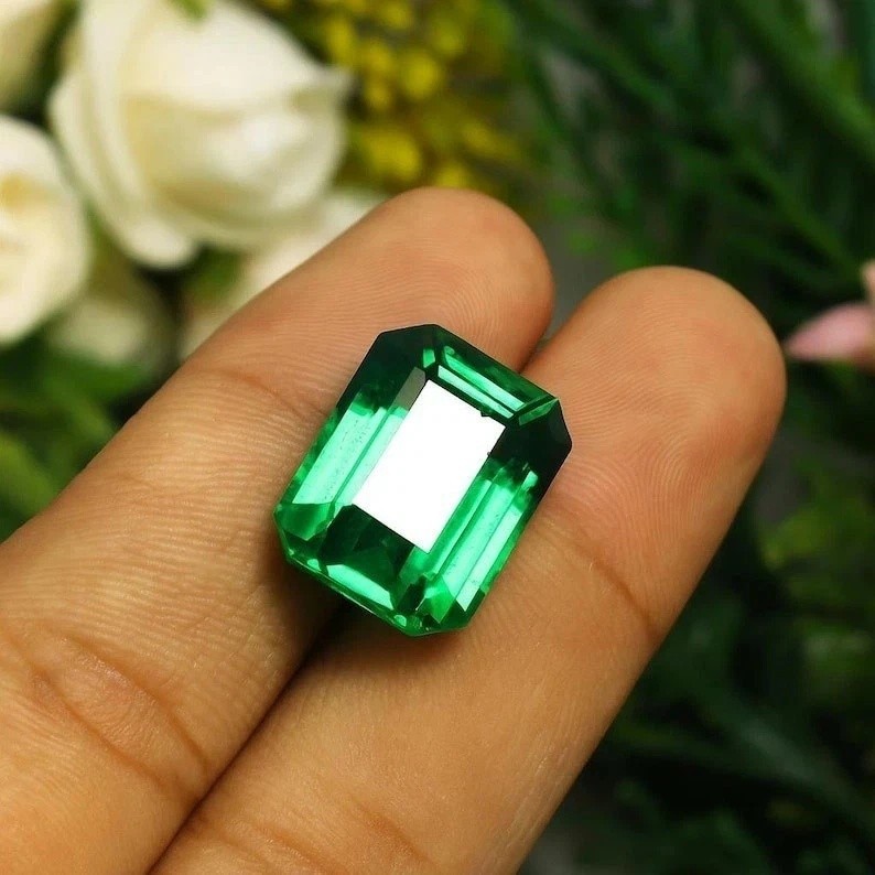 AAA 9.46 Ct Flawless Lab-Created Green Emerald Cut Certified Loose Gemstone