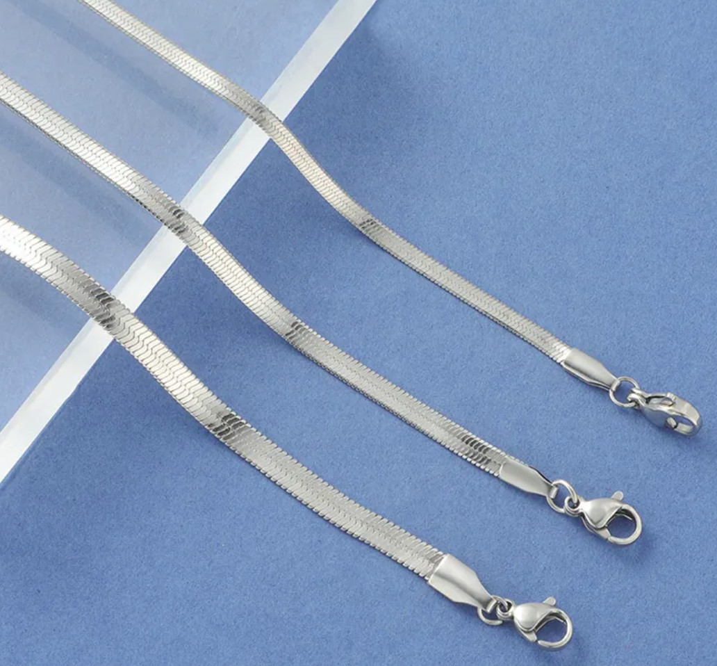 Minimalist Herringbone Chain Bracelet Stainless Steel in Silver, Rose, or Gold