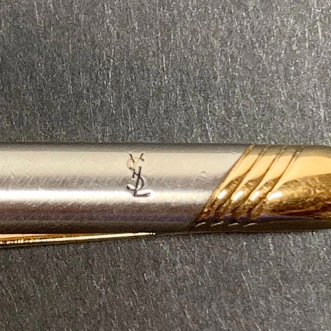 Yves Saint Laurent Tie Clip Bar Gold Silver Tone Mens Accessory Excellent⁠