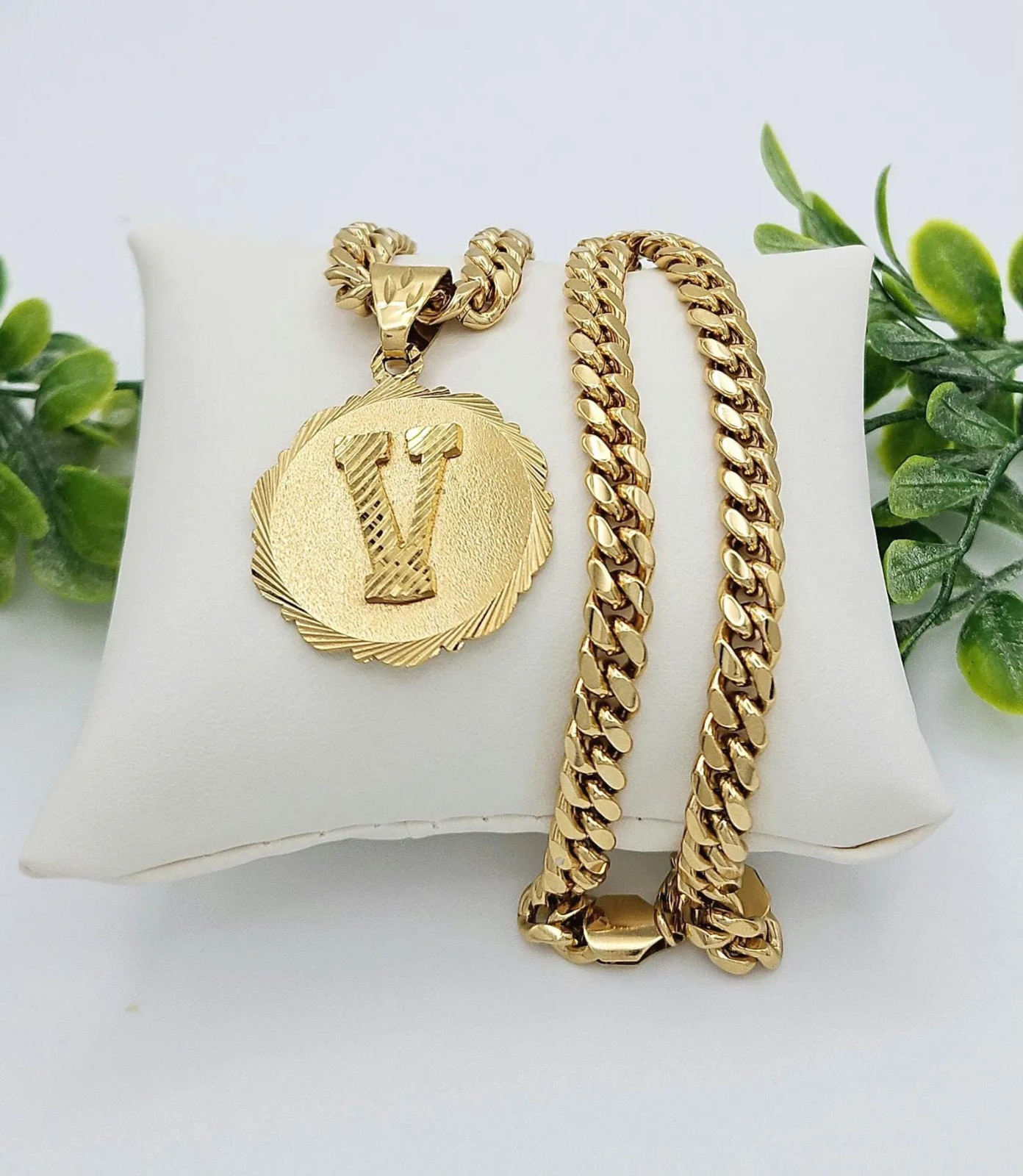 Gold Initial Necklace, 14k Heavy Plated Gold, 7mm Curb Chain For Men