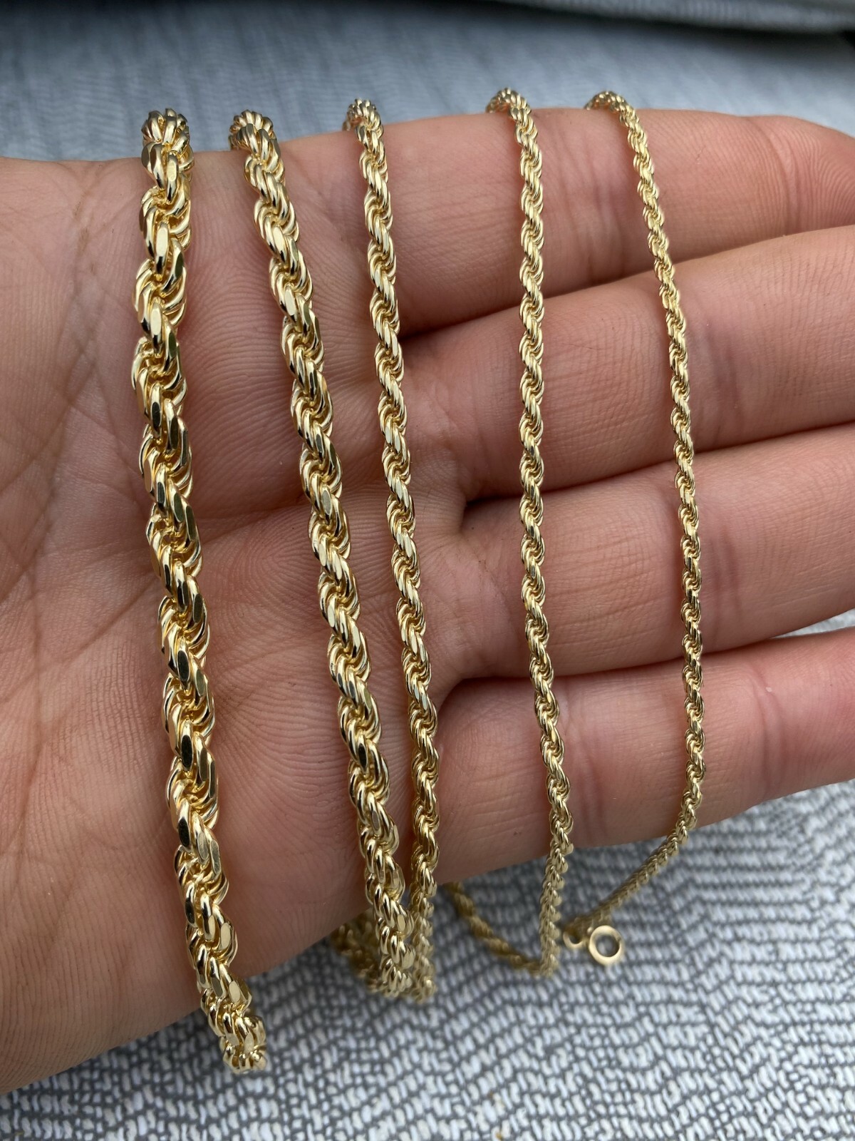 Men’s Women’s Real 14k Gold Plated Solid 925 Sterling Silver Rope Bracelet 2-6mm