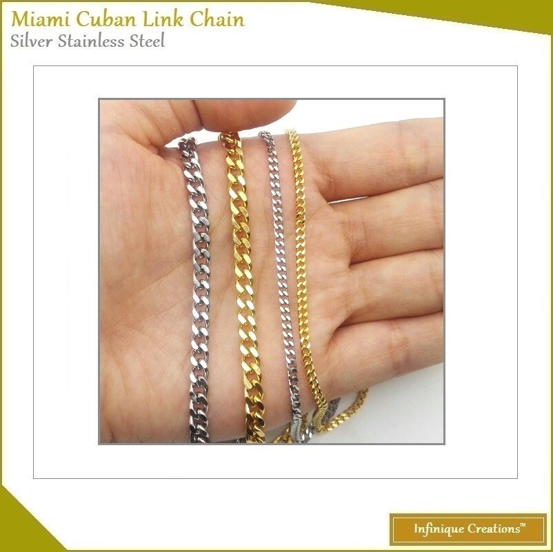 Stainless Steel Silver Miami Cuban Link Chain Bracelet Necklace 1.5mm-9mm 7-38″