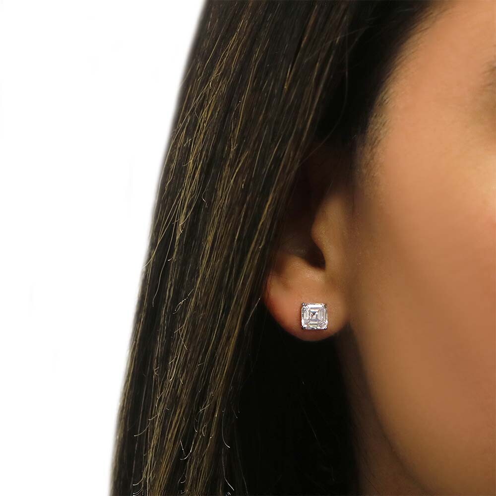 925 Sterling Silver 2.00CTTW Asscher Cut Stud Earrings 6MM For Men & Women