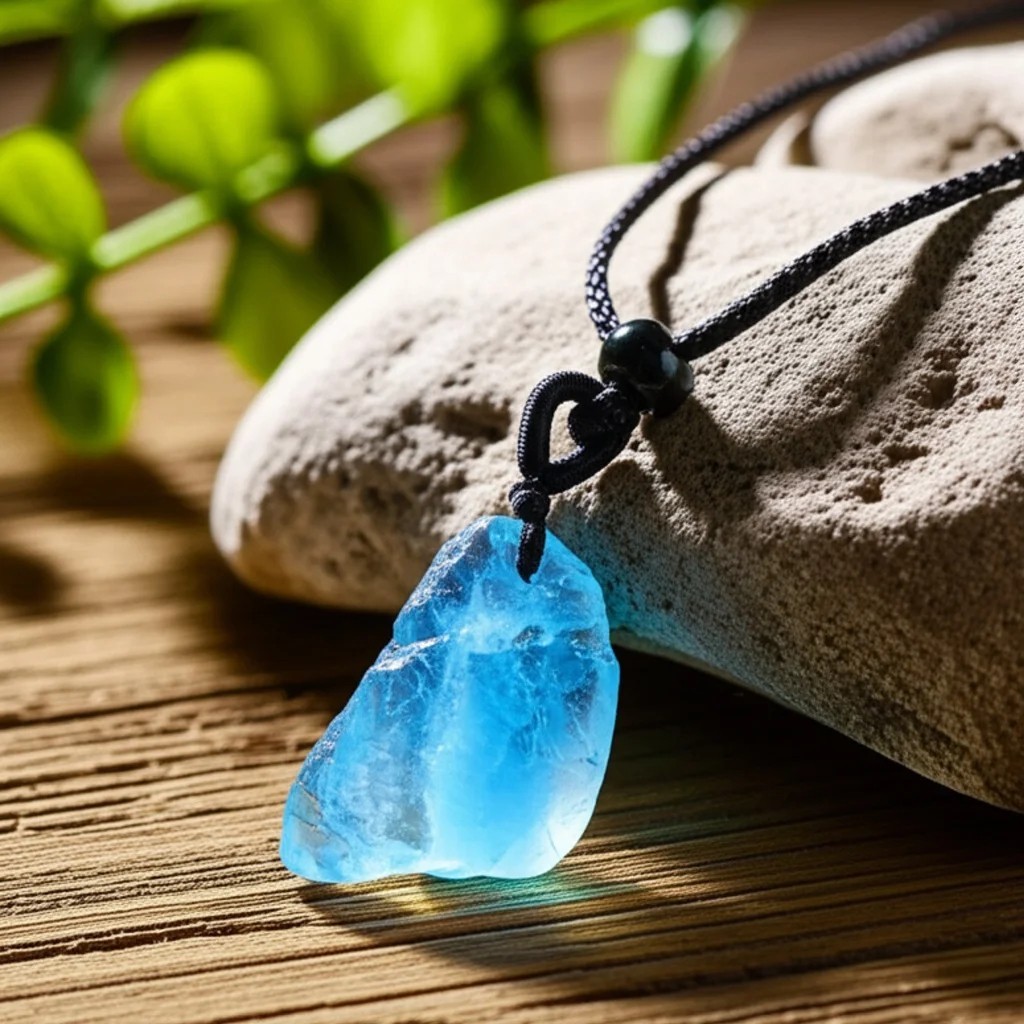 Raw Aquamarine Pendant Necklace – Healing Blue Crystal Amulet for Women & Men