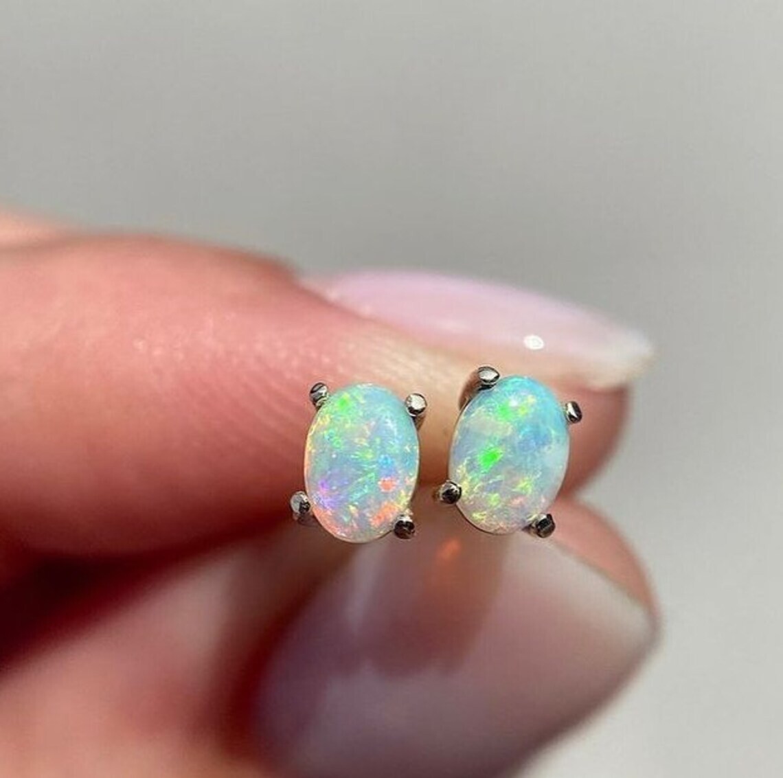 100% Original Fire Opal Oval Gemstone 925 Sterling Silver Women Stud Earrings