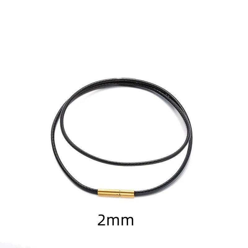 Black Rope Leather Cord Chain Necklace Stainless Steel