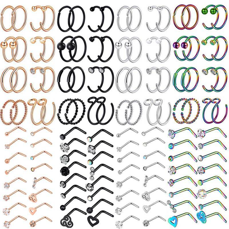 32PCS Nose Hoop Rings L Shaped Pin Studs 20G Surgical Steel Piercing Jewelry Set