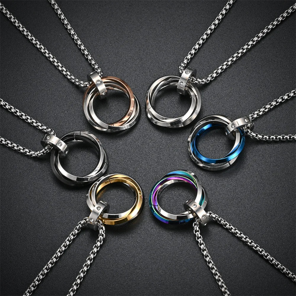 Necklace For Men Hip-hop Three-ring Titanium Steel Does Not Fade Simple Refined