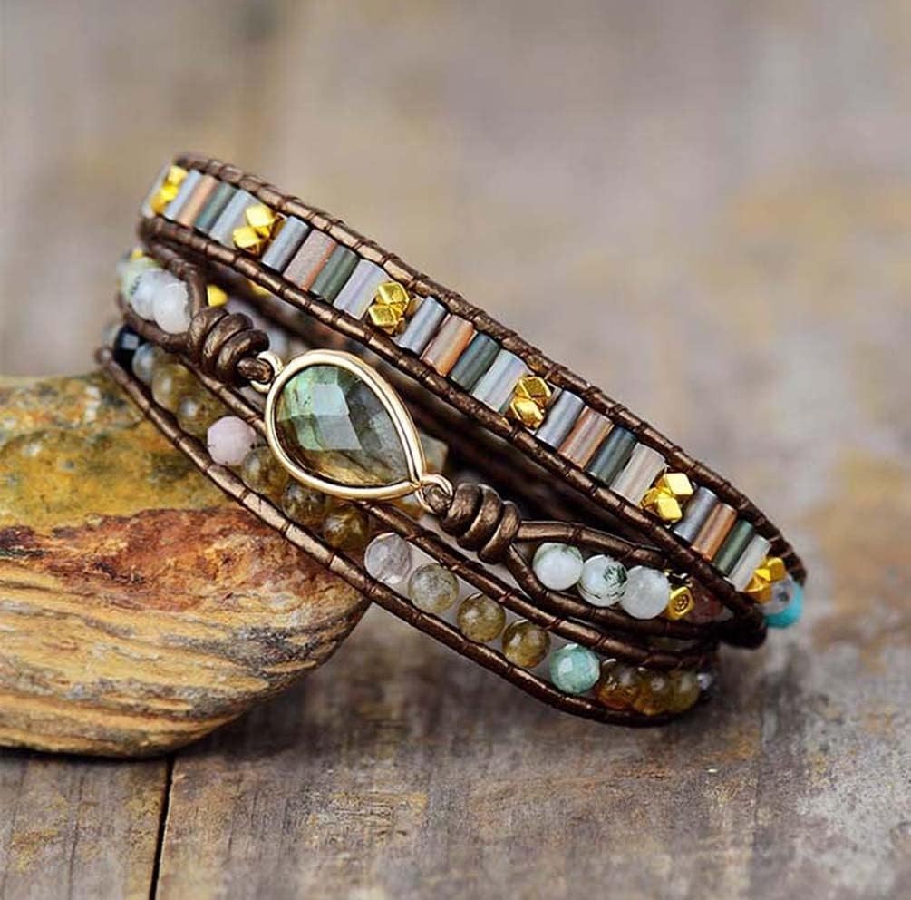 Unique Multi-Color Beaded Wrap Bracelet – Adjustable Turquoise Gemstone Style