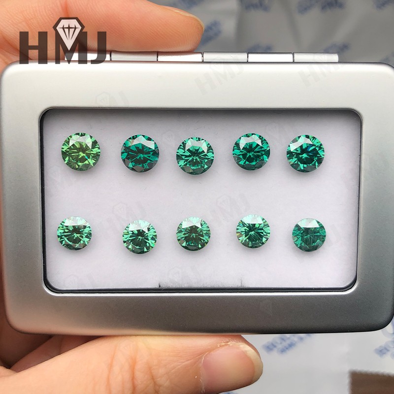 Round Green Blue Colors Loose Moissanite Stone Gemstone VVS1 W. GRA Certificate