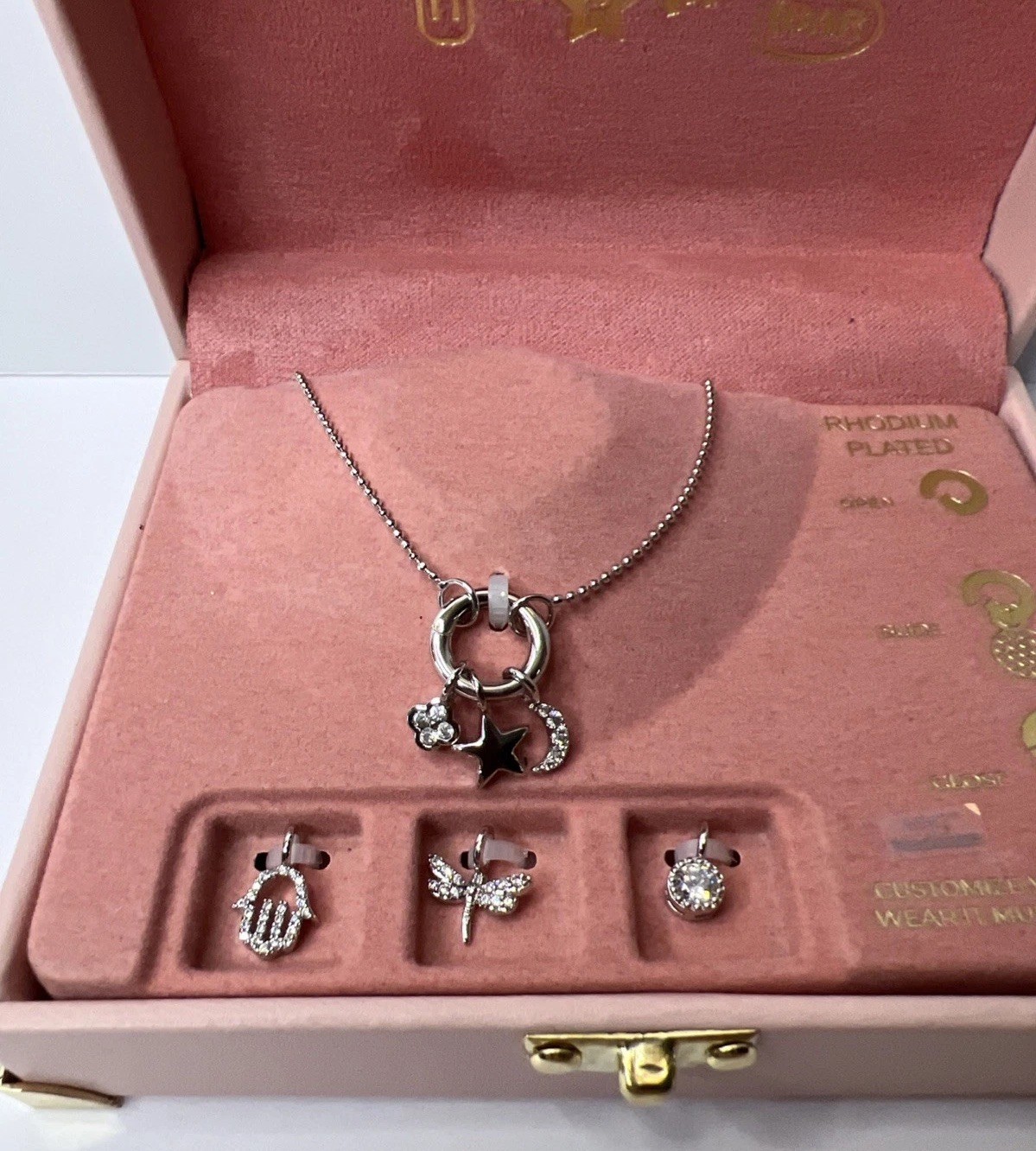 Charm Bar Rare Silver Tone Interchangeable Charm Necklace Star Moon New