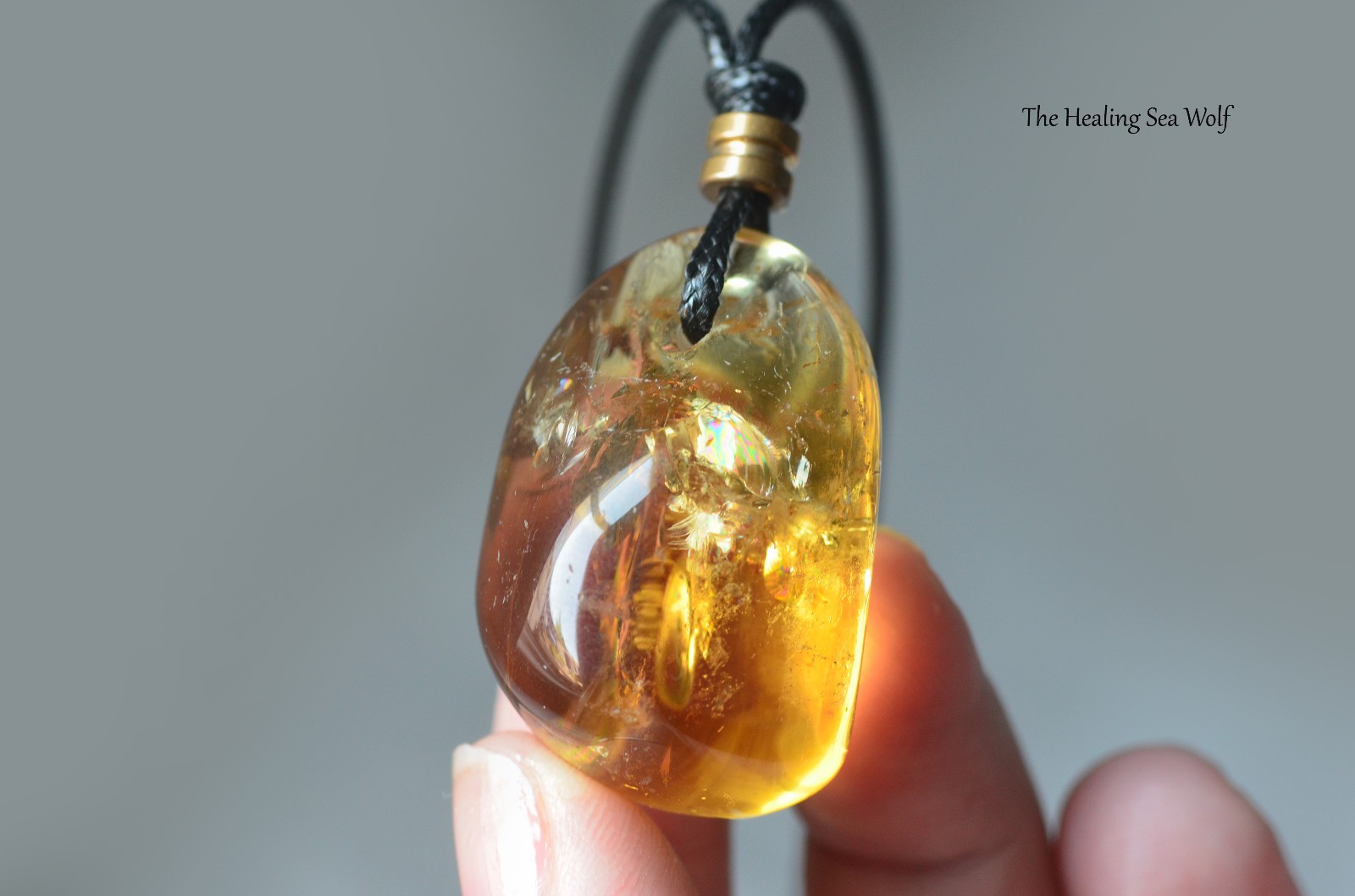 Natural Zambian Citrine Necklace with Rainbows Super Attractor Manifestation